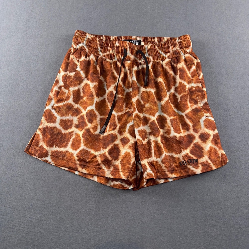 Kill Crew Mens Giraffe Print Mesh Athletic Gym Shorts Brown Size M 5 Inch Inseam